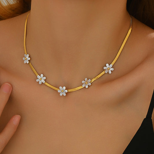 LUNIVA CARE USA 18k gold plated flower necklace with delicate white flower charms on gold chain
