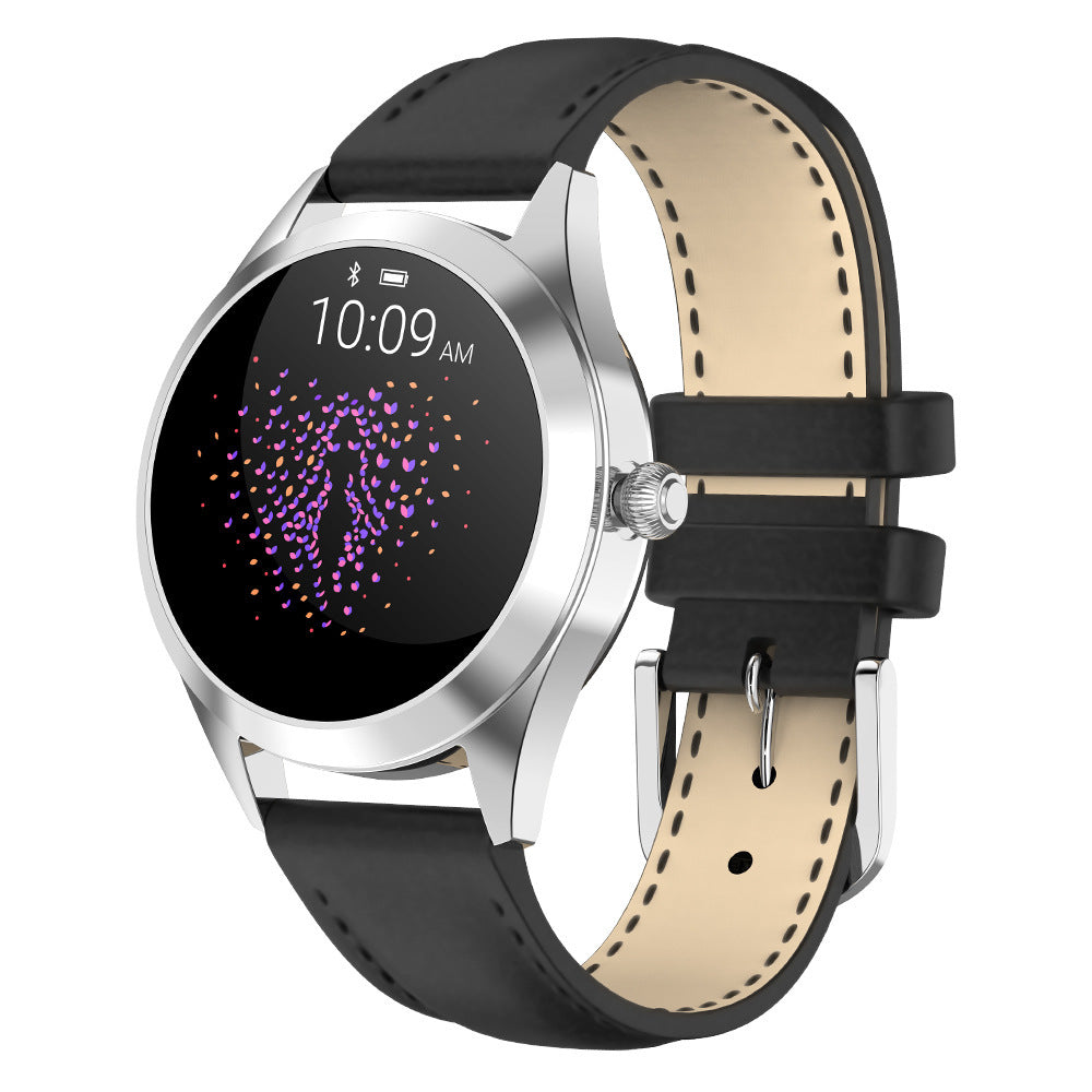 LUNIVA CARE USA smart fitness band with sleek silver case and leather strap activity tracker with step counter