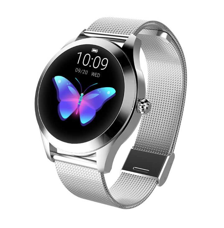 LUNIVA CARE USA smart fitness band with silver mesh strap and activity tracker with step counter display