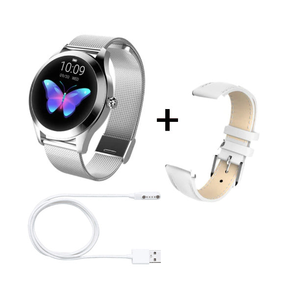 LUNIVA CARE USA activity tracker with step counter in silver with extra white strap and charging cable