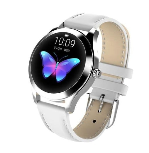 LUNIVA CARE USA smart fitness band with white leather strap and activity tracker with step counter