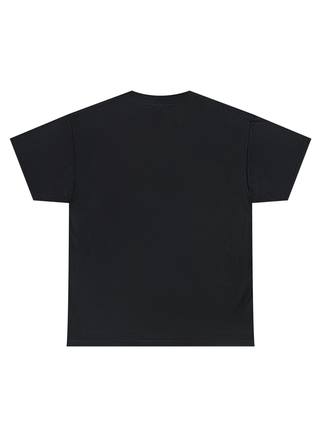 Back view of black American printed summer t-shirt with short sleeves and classic fit