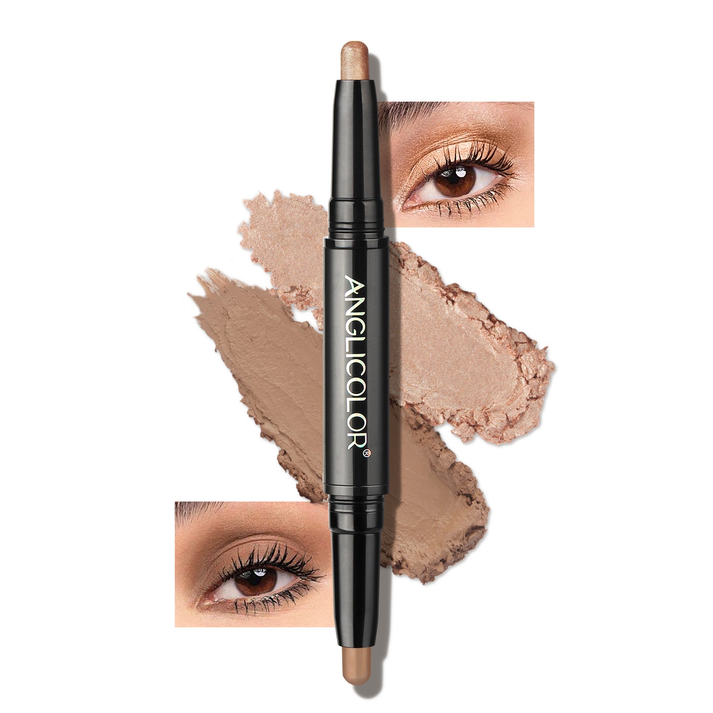 LUNIVA CARE USA double-headed eyeshadow stick with two neutral shades and eye makeup application