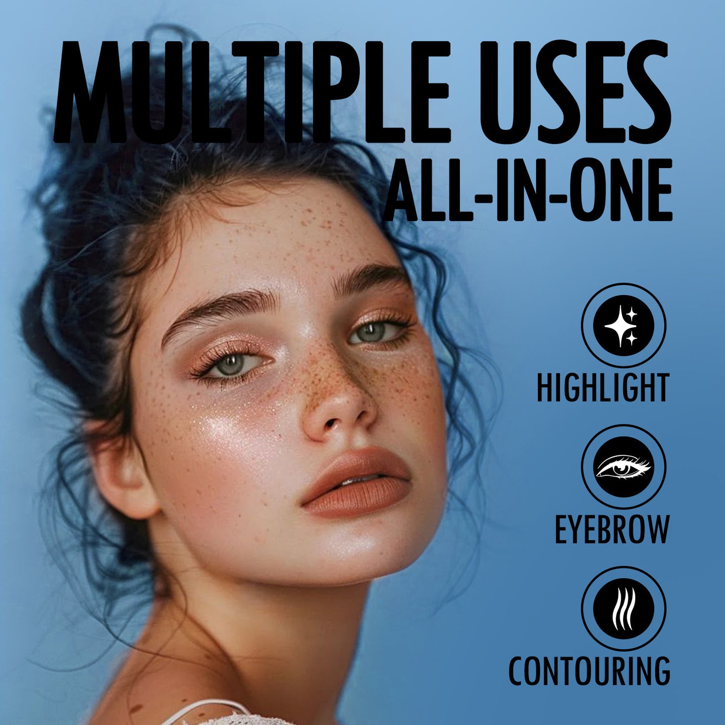 LUNIVA CARE USA double-headed eyeshadow stick used for highlight eyebrow and contouring on model