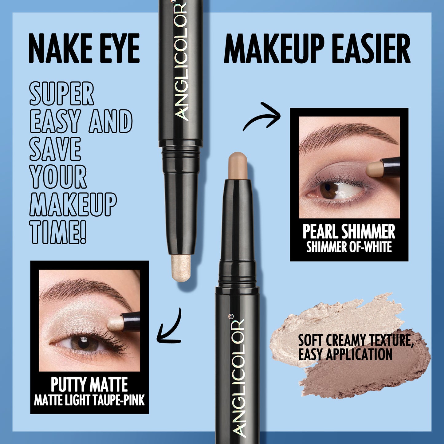 LUNIVA CARE USA double-headed eyeshadow stick with matte light taupe-pink and pearl shimmer shades