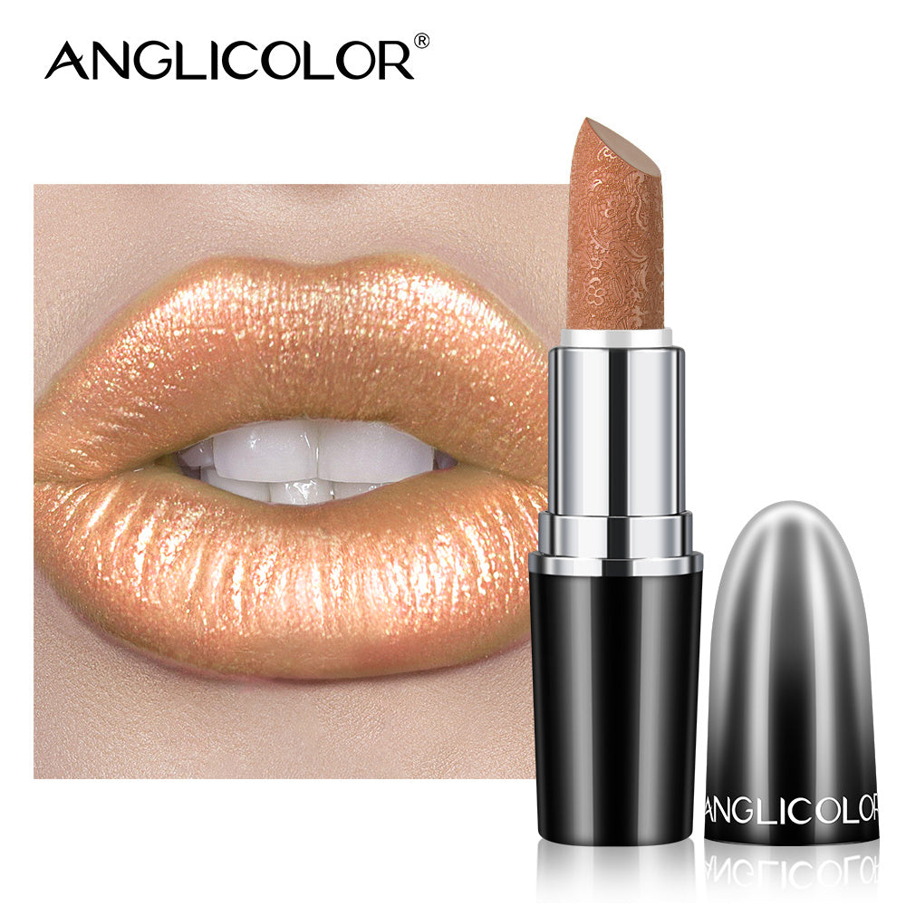 LUNIVA CARE USA smudge-proof lipstick for women in metallic nude shade with sleek black and silver tube