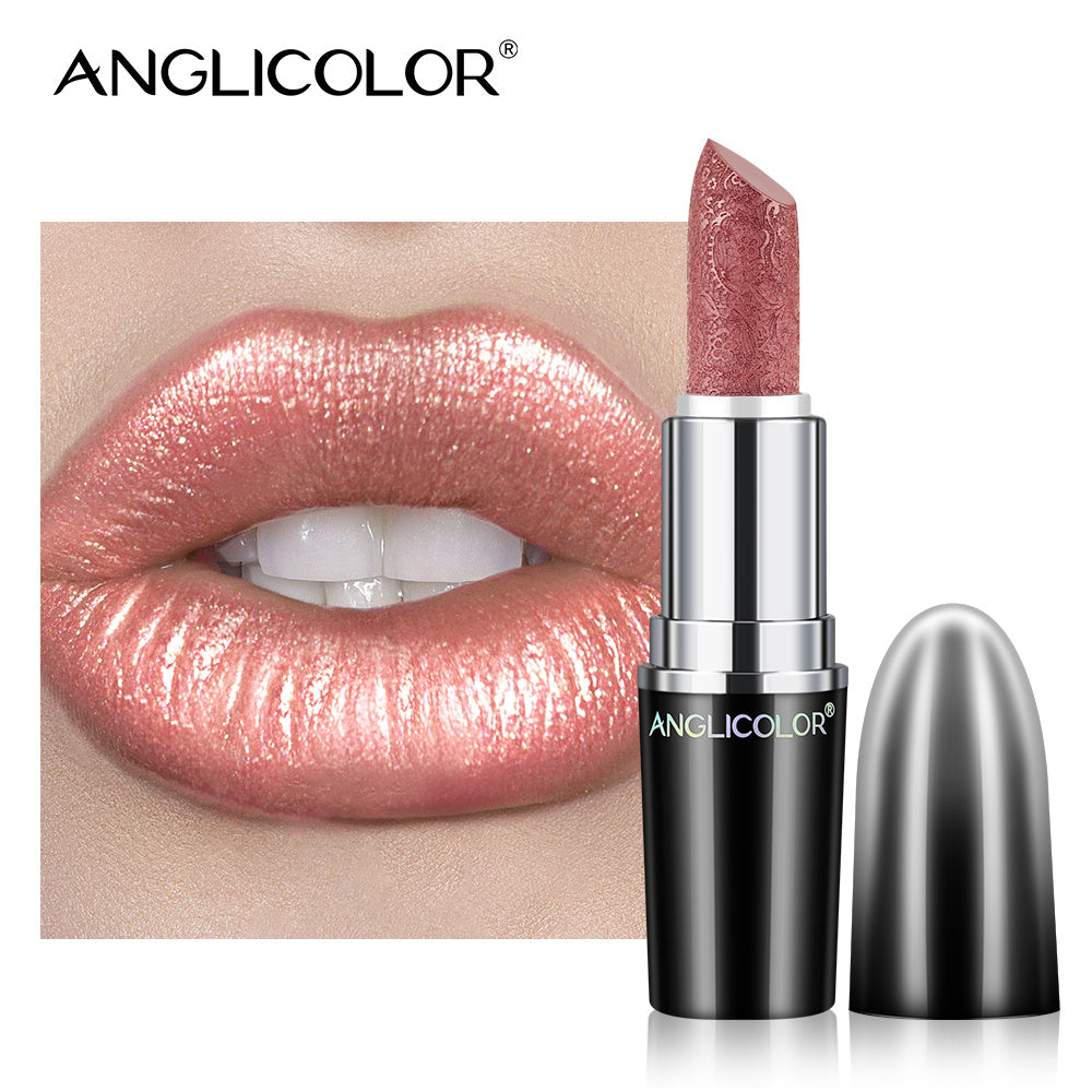 LUNIVA CARE USA smudge-proof lipstick for women in shimmery rose gold shade with sleek black case