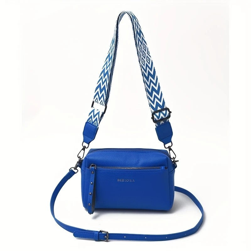 LUNIVA CARE USA blue minimalist crossbody bag for women with adjustable patterned shoulder strap