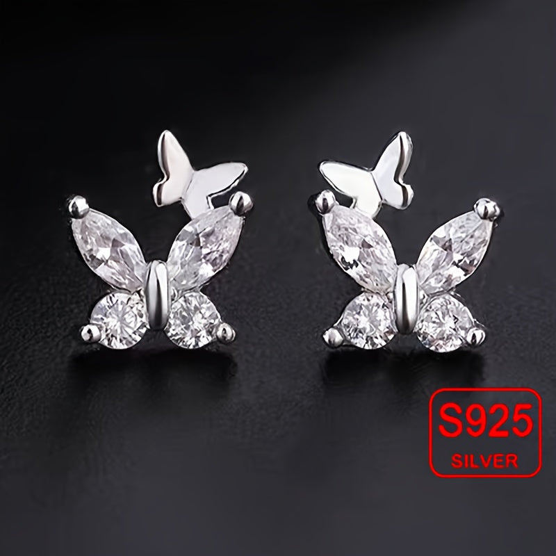 Luniva Care USA butterfly 925 silver earrings for sensitive skin with sparkling cubic zirconia stones