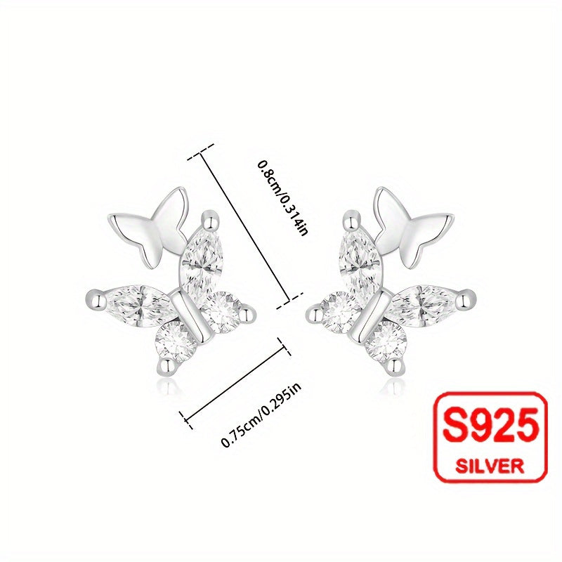 LUNIVA CARE USA butterfly 925 silver earrings for sensitive skin with clear stones and dimensions