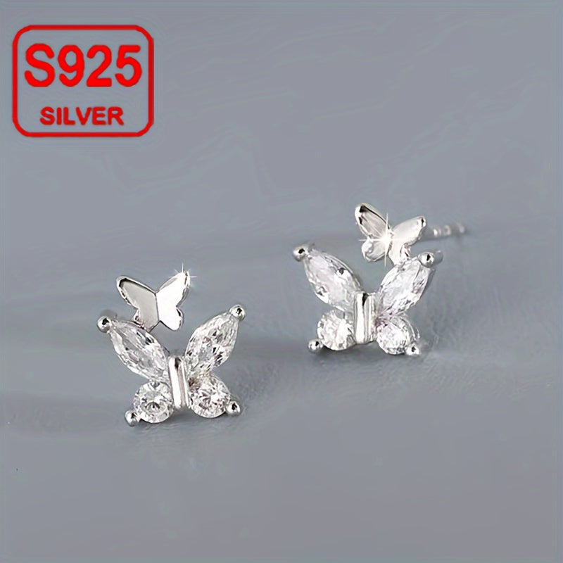 LUNIVA CARE USA 925 silver earrings for sensitive skin featuring butterfly design with clear stones