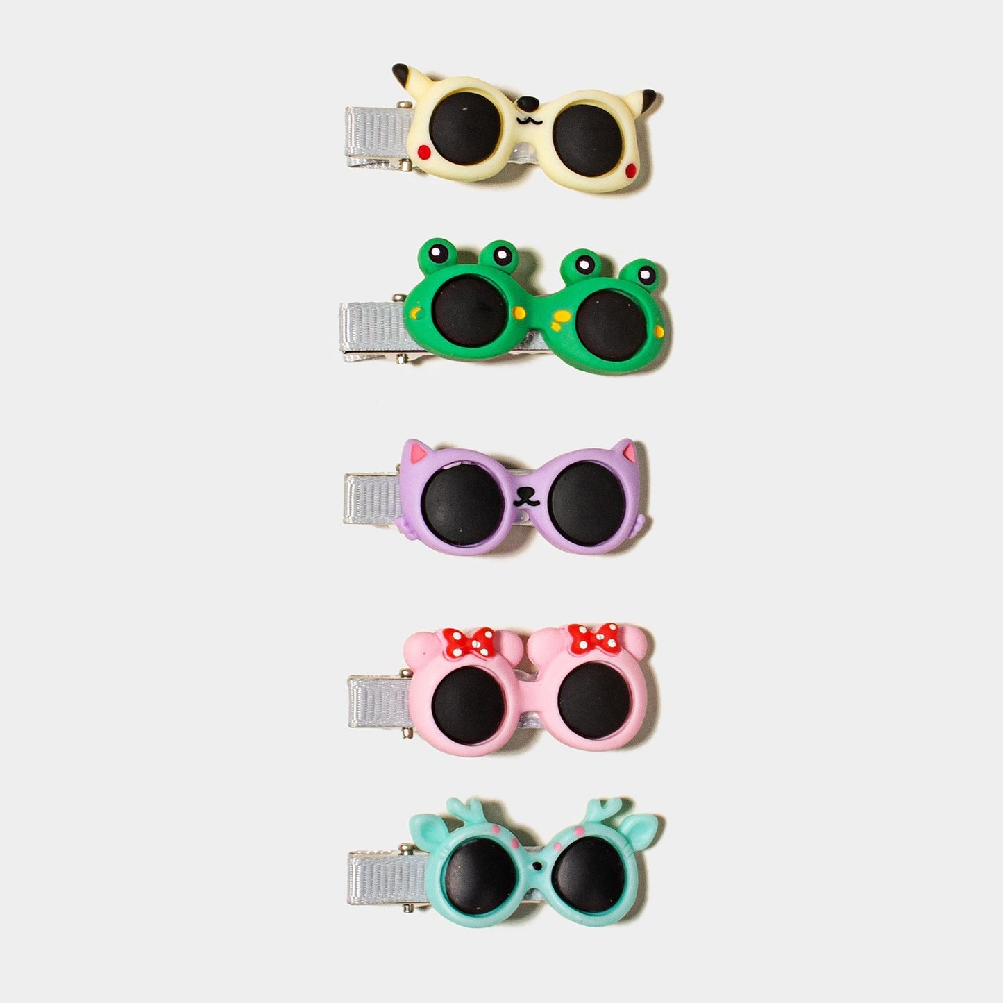 LUNIVA CARE USA cartoon glasses hairpins for girls in animal and colorful designs set of five duckbill clips