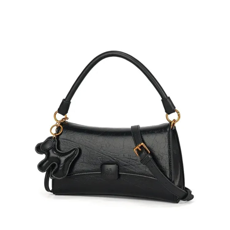 LUNIVA CARE USA women's black small purse with dog charm and adjustable shoulder strap