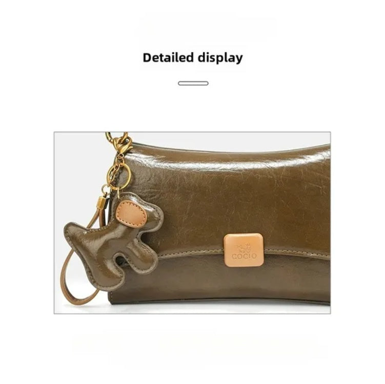 LUNIVA CARE USA small purse with dog charm in brown leather women's shoulder bag
