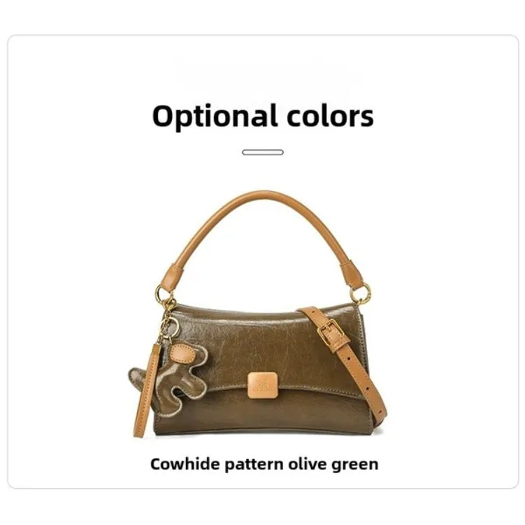 LUNIVA CARE USA small purse with dog charm in cowhide pattern olive green women's shoulder bag