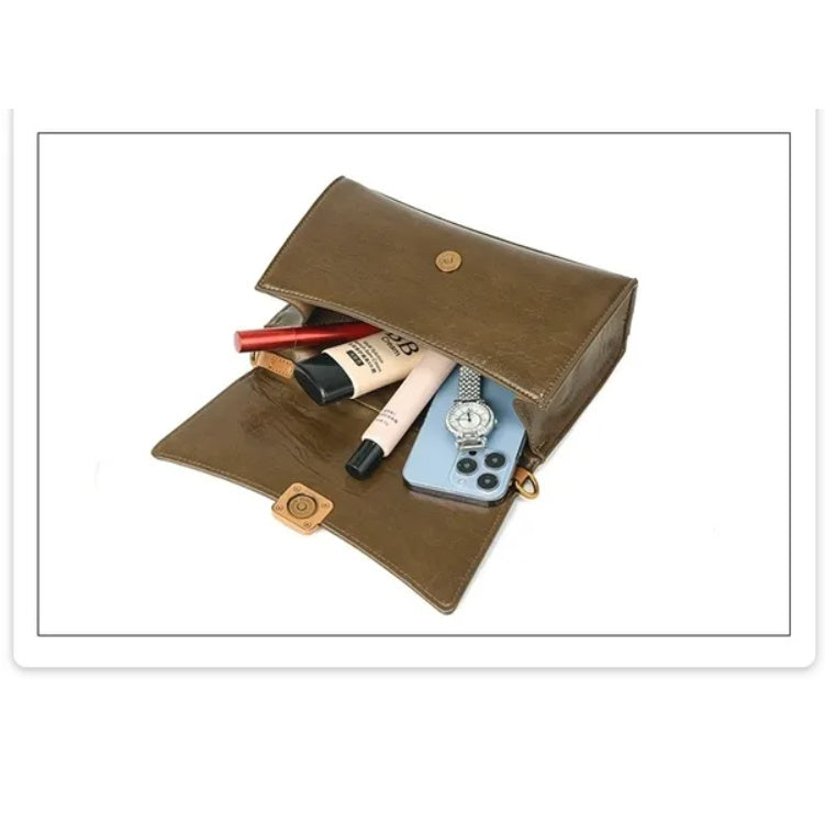 LUNIVA CARE USA small purse with dog charm in brown holding phone watch and cosmetics