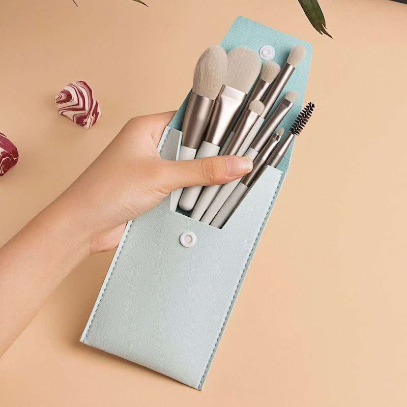 LUNIVA CARE USA compact eye makeup brush kit with multiple brushes in a light blue portable case