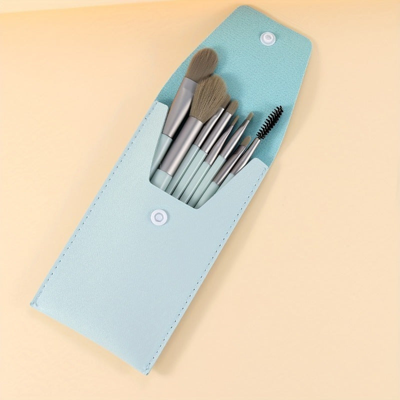 LUNIVA CARE USA compact eye makeup brush kit with soft bristles in light blue portable case