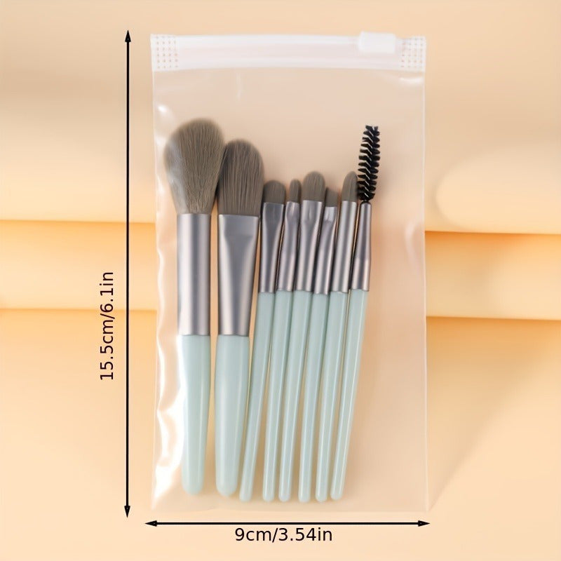 LUNIVA CARE USA compact eye makeup brush kit with seven soft brushes in a clear zip pouch