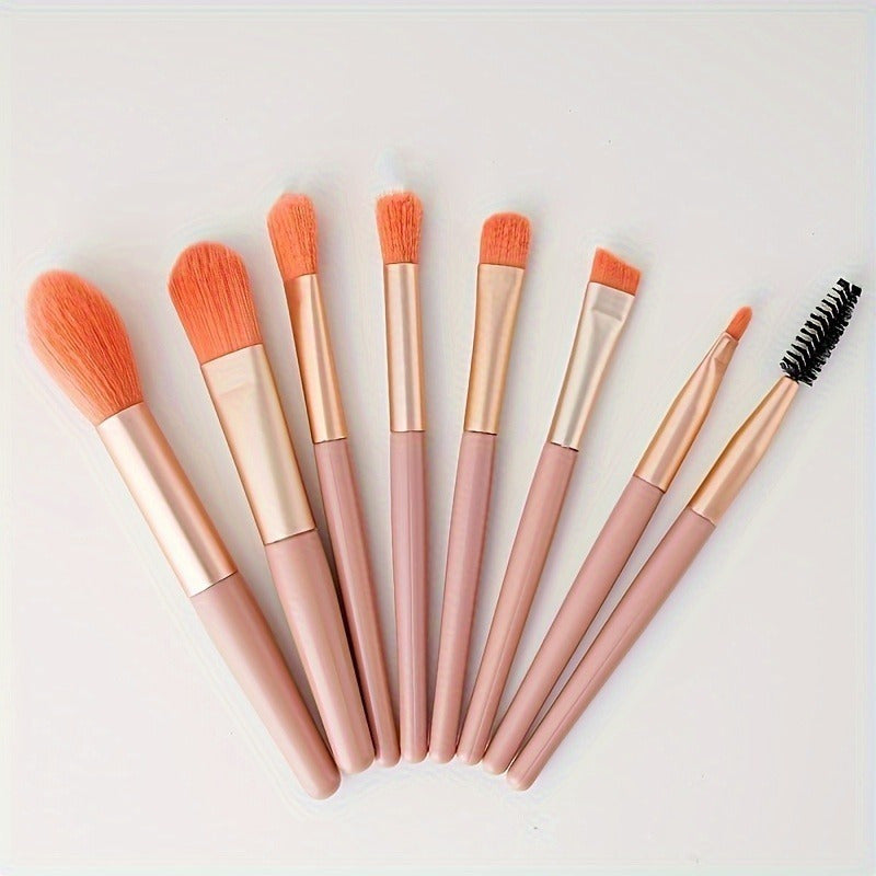 LUNIVA CARE USA compact eye makeup brush kit with eight pink and rose gold brushes for precise application