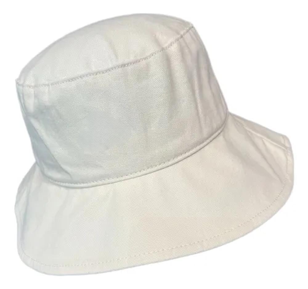 White cotton wide brim bucket hat with simple design for sun protection and casual wear