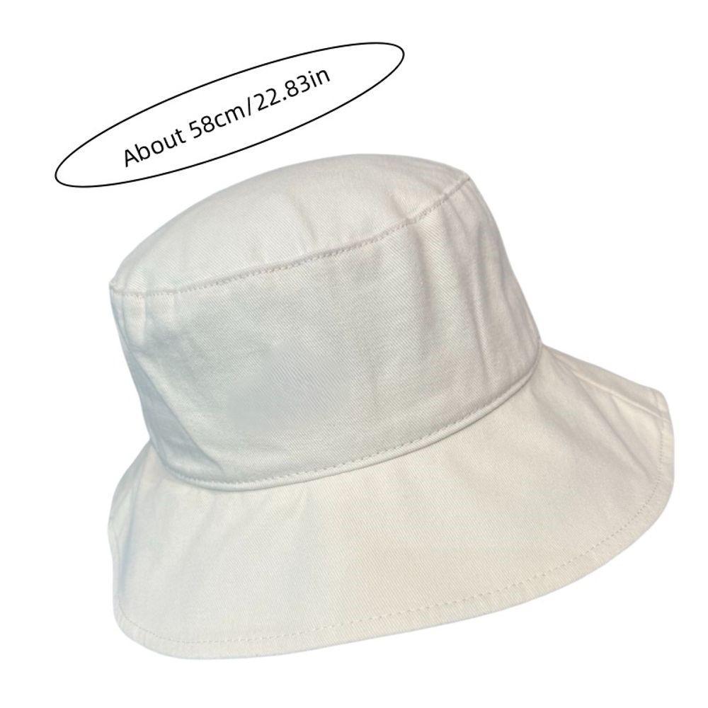 White cotton wide brim bucket hat with 58 cm size for sun protection and casual wear