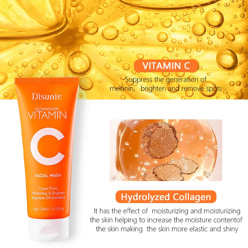 LUNIVA CARE USA vitamin C face wash for glowing skin in orange tube with collagen benefits