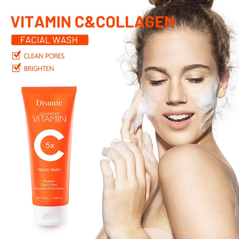 Luniva Care USA vitamin C face wash for glowing skin with collagen for brightening and pore cleansing