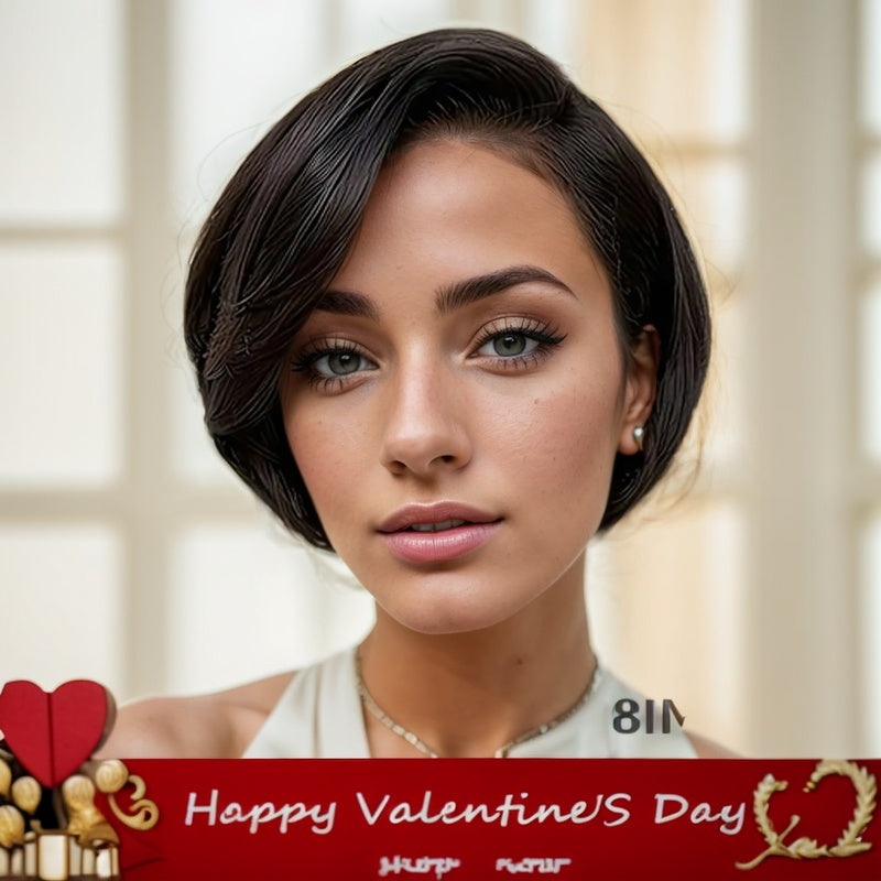 LUNIVA CARE USA easy wear human hair wig for sensitive scalp styled in a short black bob on a woman