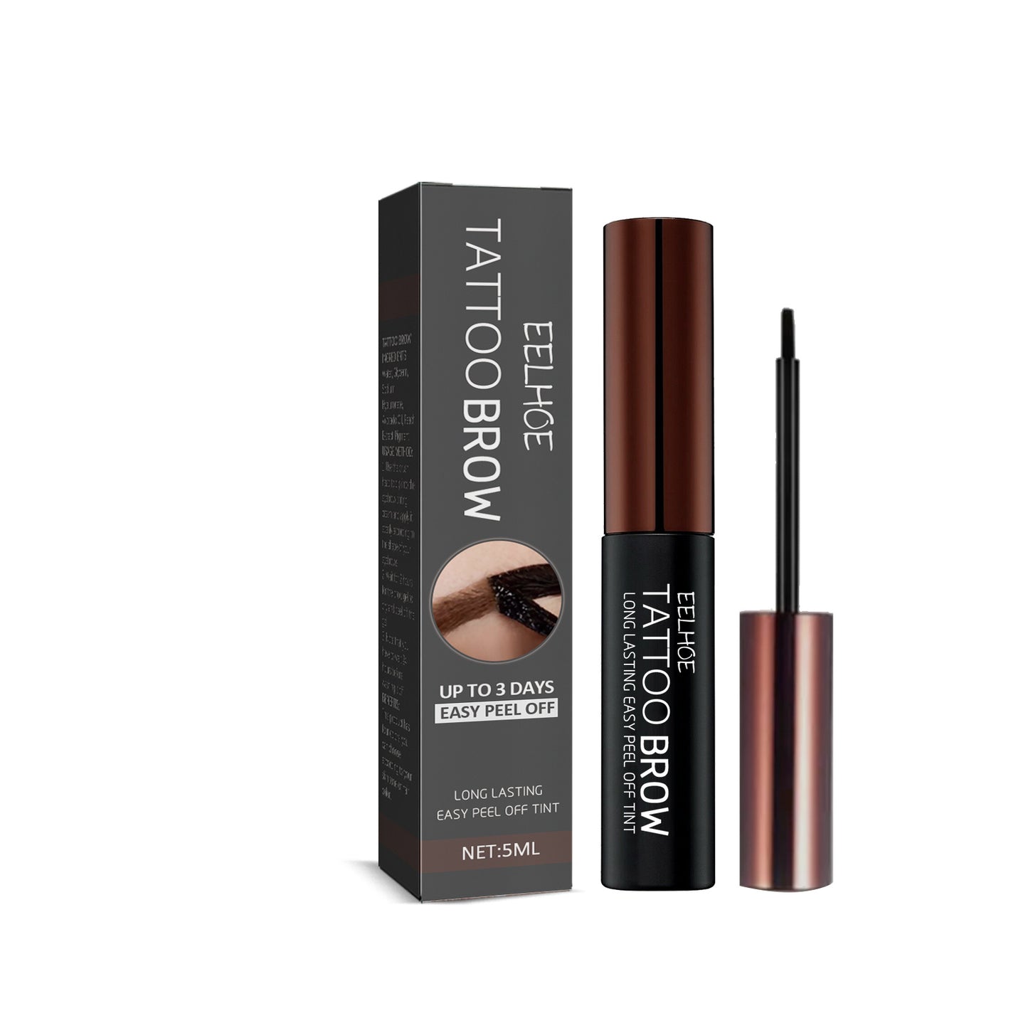 LUNIVA CARE USA at home eyebrow tattoo kit with long-lasting easy peel off tint in sleek black and brown packaging