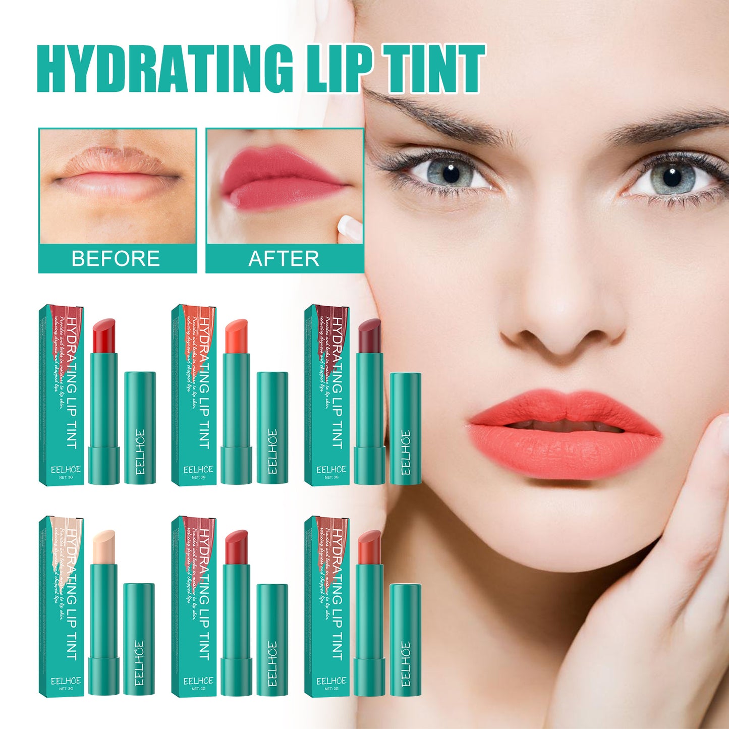 LUNIVA CARE USA moisturizing lip gloss reduces lines with hydrating lip tint before and after application