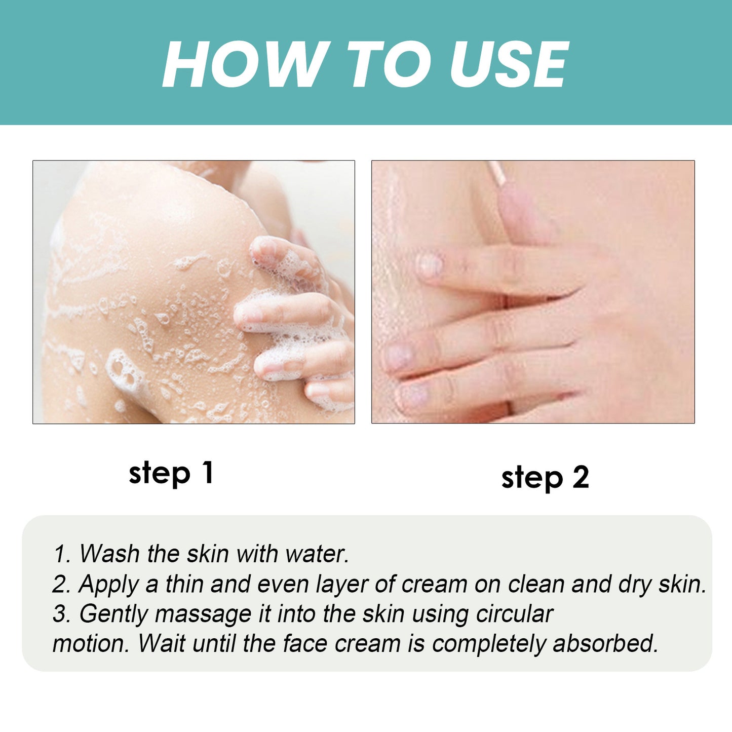 Step-by-step guide using moisturizing shower oil for dry skin showing lathered skin and gentle massage application