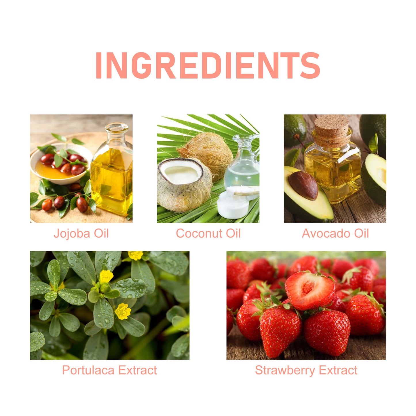 Strawberry lip scrub for dry lips with natural ingredients like jojoba oil coconut oil avocado oil portulaca extract and strawberry extract