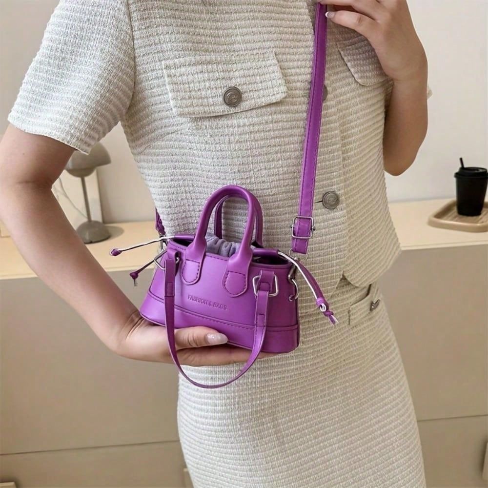LUNIVA CARE USA elegant top handle clutch bag in purple mini crossbody style with detachable strap