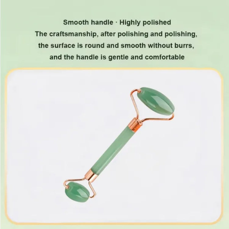 LUNIVA CARE USA facial massage tool for glowing skin with smooth handle and highly polished green jade rollers