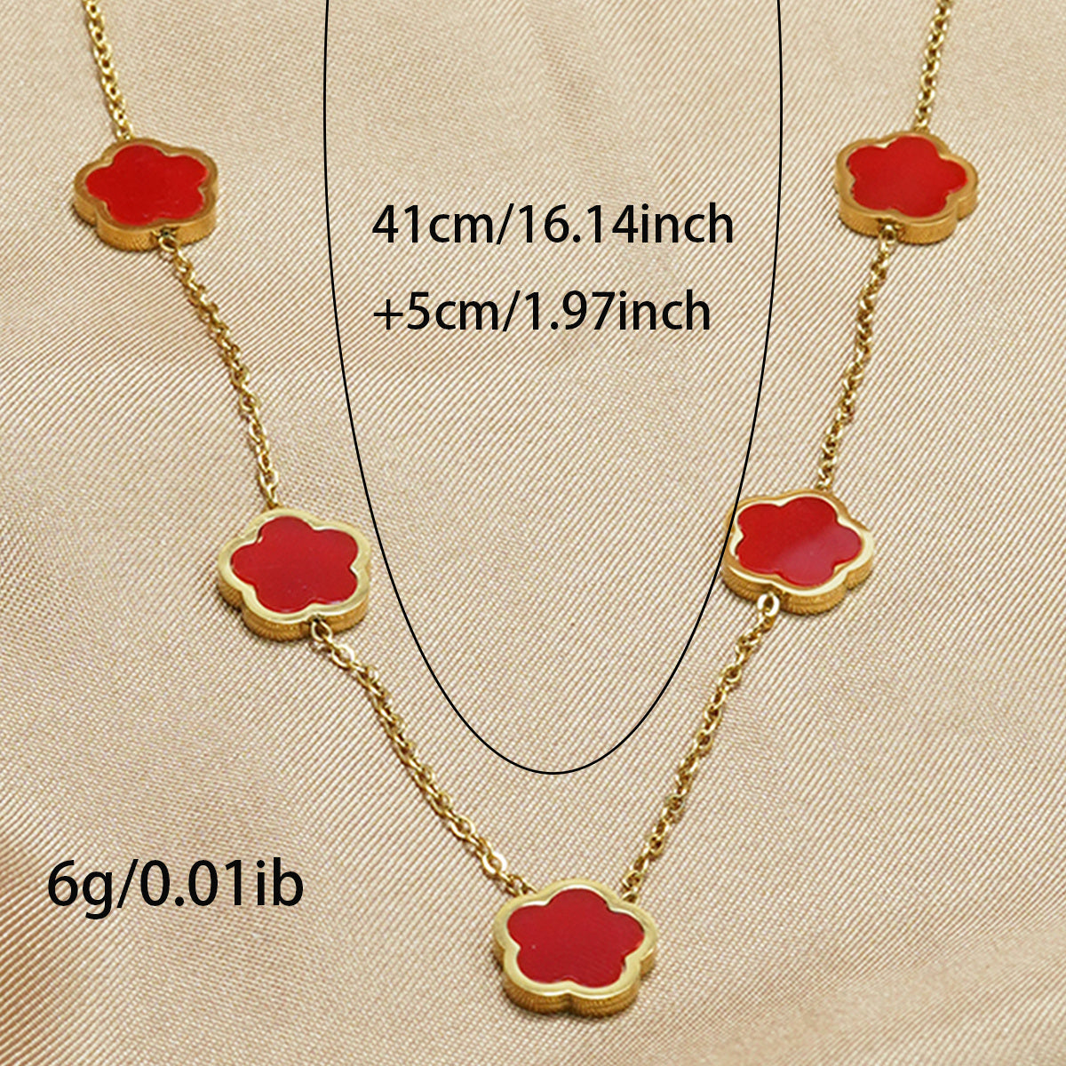 LUNIVA CARE USA flower design gift for women gold necklace with red enamel petals and gold-plated chain