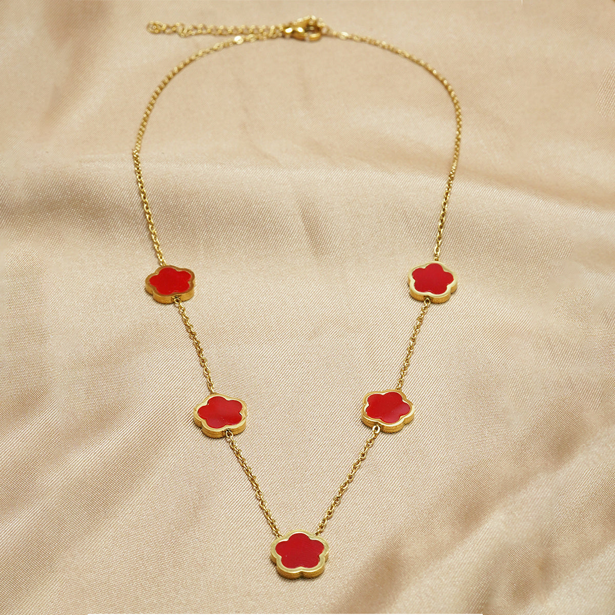 LUNIVA CARE USA gift for women gold necklace with red flower-shaped gold plated pendants