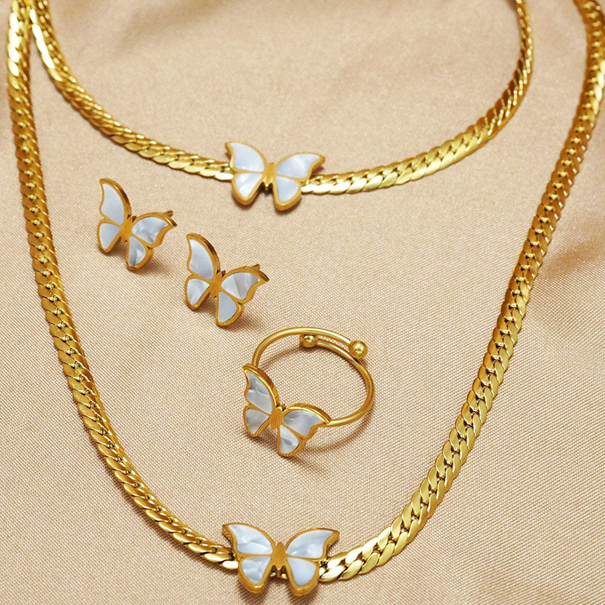 Gold-plated butterfly jewelry gift set for her with necklace ring and earrings by LUNIVA CARE USA