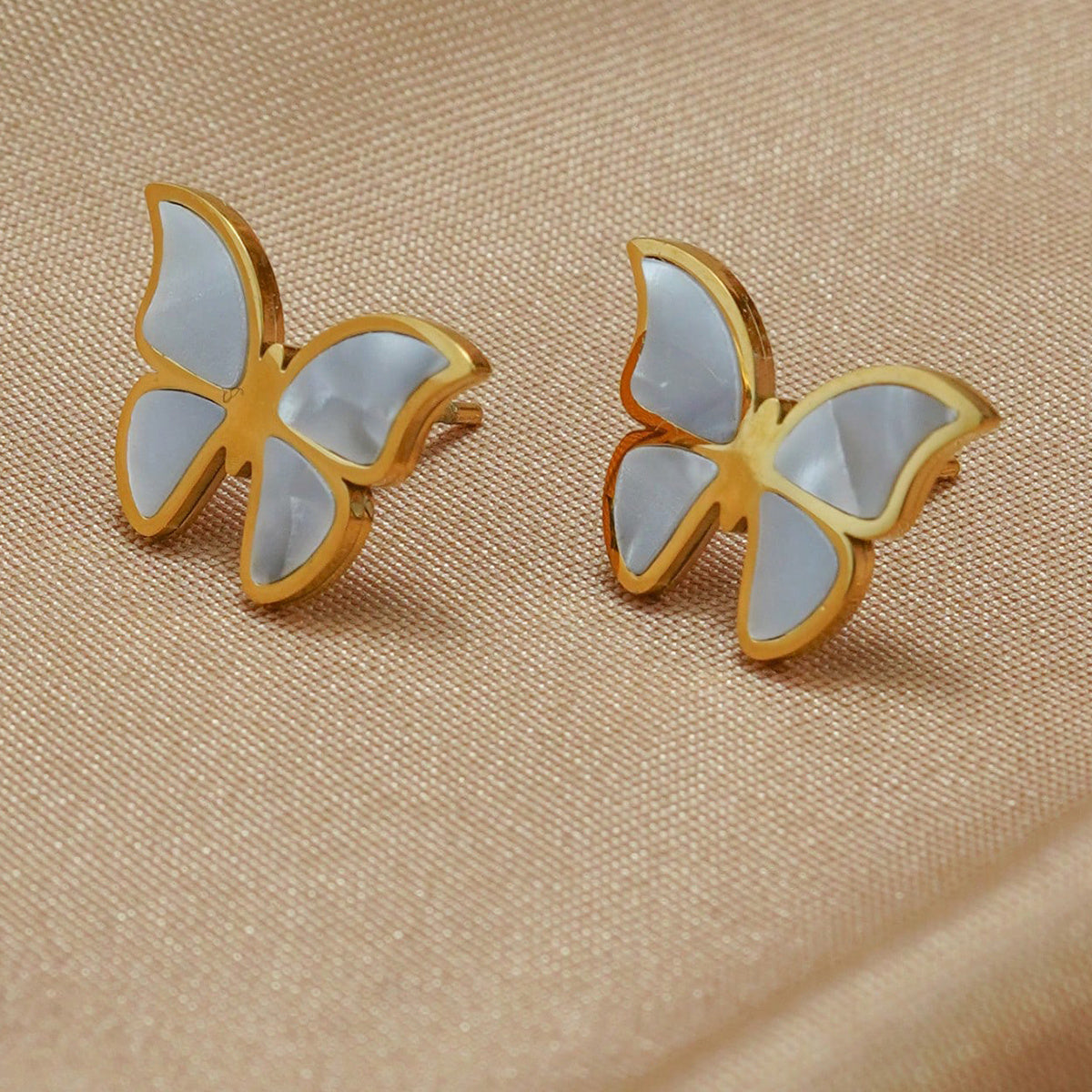 LUNIVA CARE USA butterfly jewelry gift set for her gold-plated butterfly stud earrings with white inlay