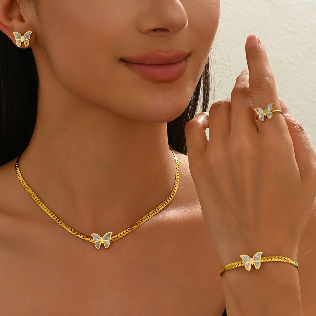 LUNIVA CARE USA butterfly jewelry gift set for her with gold-plated necklace, bracelet, ring, and earrings