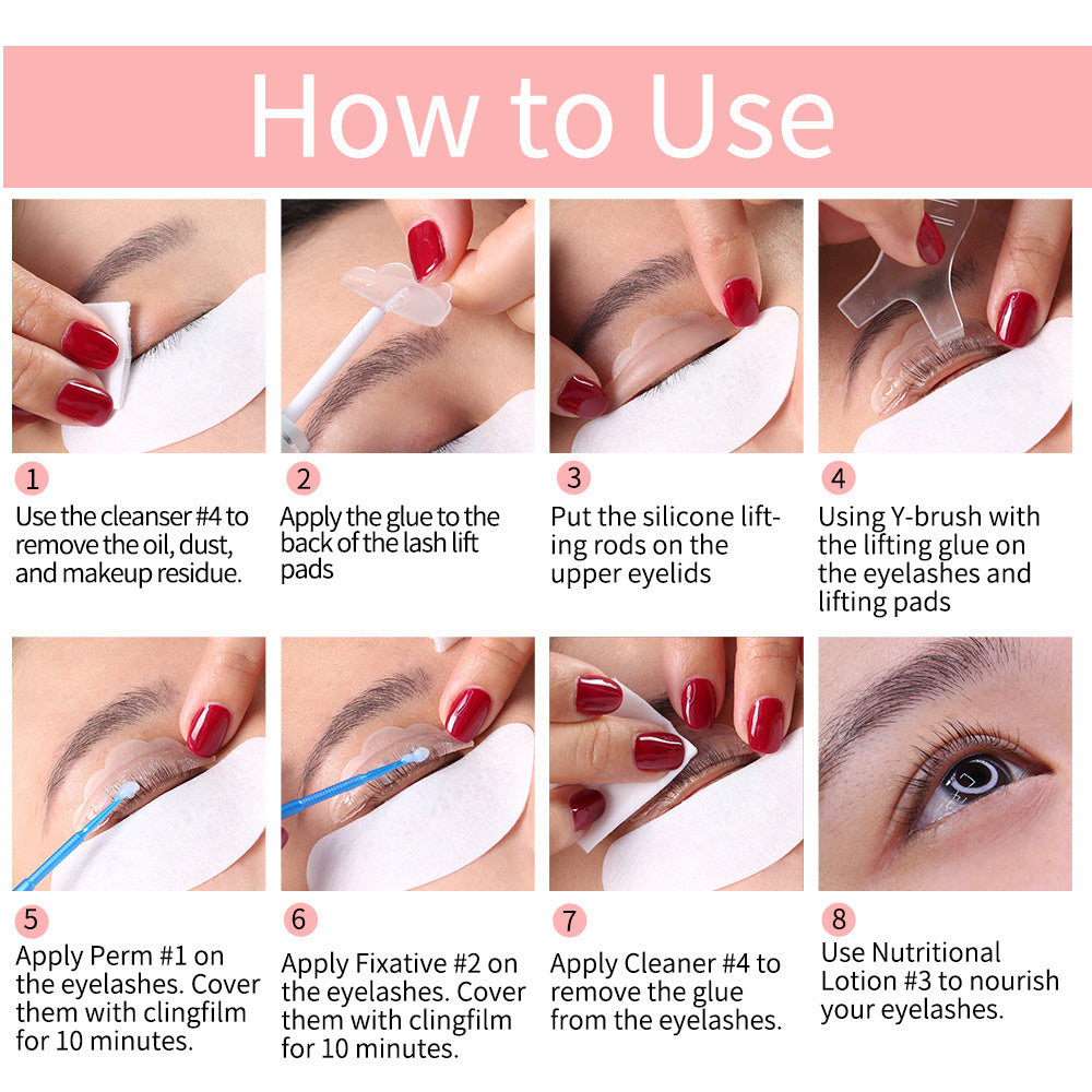Step-by-step guide for using the professional eyelash lifting set by LUNIVA CARE USA with detailed application instructions