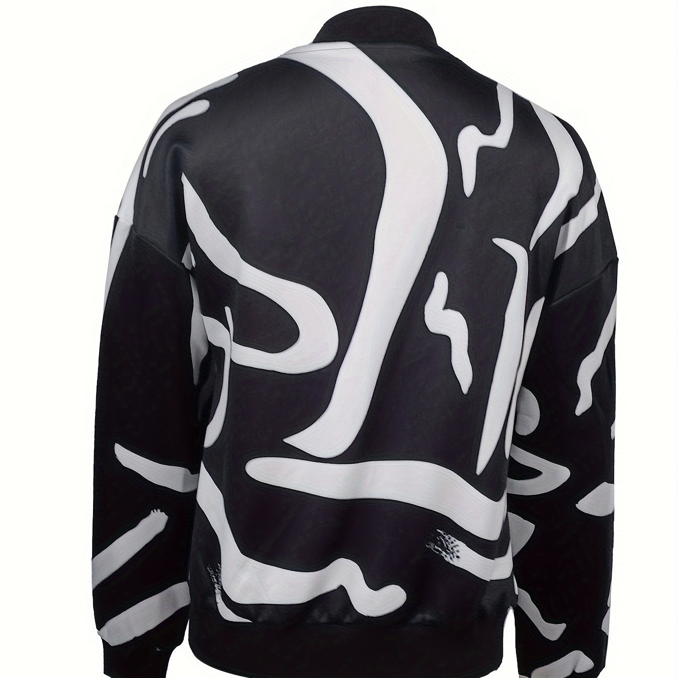 Black and white abstract design ladies fashionable printed jacket with long sleeves and round collar