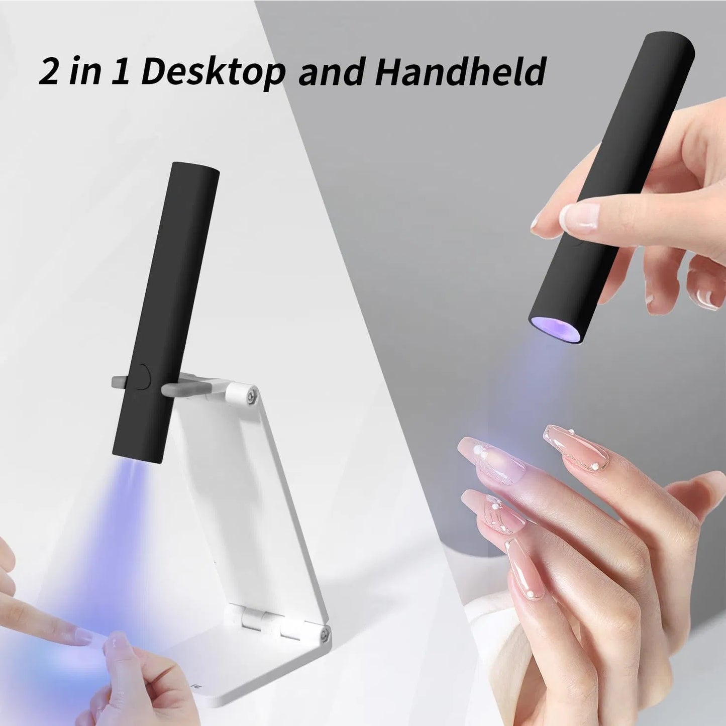 Luniva Care USA mini UV LED nail lamp 2 in 1 desktop and handheld black nail dryer