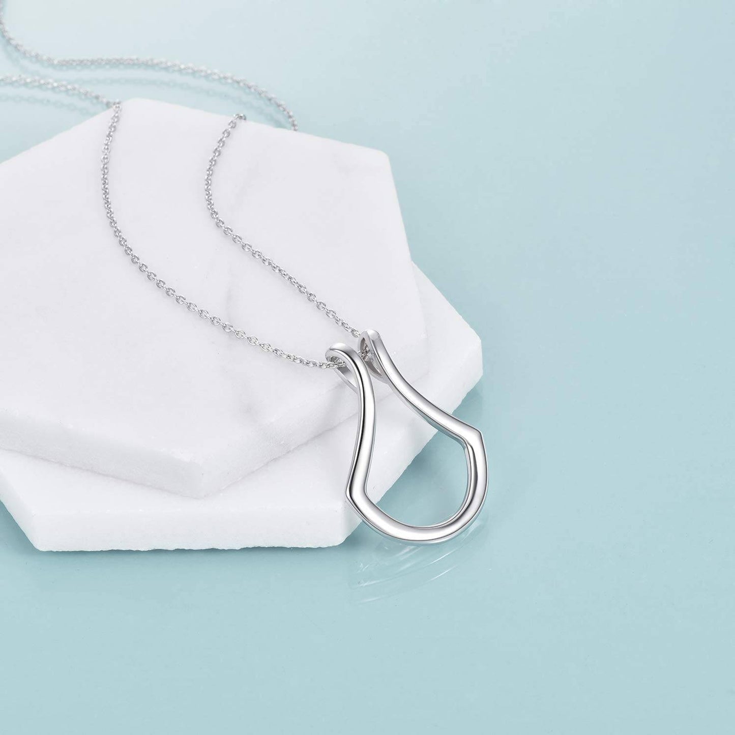 LUNIVA CARE USA silver necklace with modern curved pendant elegant jewelry gift for her