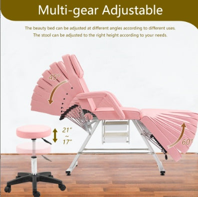 LUNIVA CARE USA professional salon recliner chair in pink with multi-gear adjustable backrest and matching adjustable stool