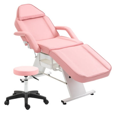 LUNIVA CARE USA professional salon recliner chair in pink with adjustable backrest and matching stool