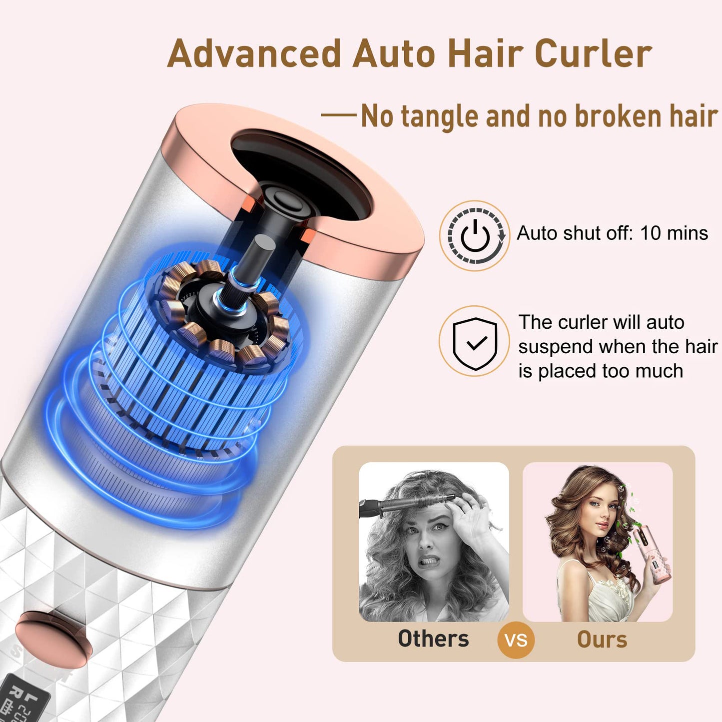 LUNIVA CARE USA quick styling hair curler for travel with advanced auto curl technology and no tangle feature