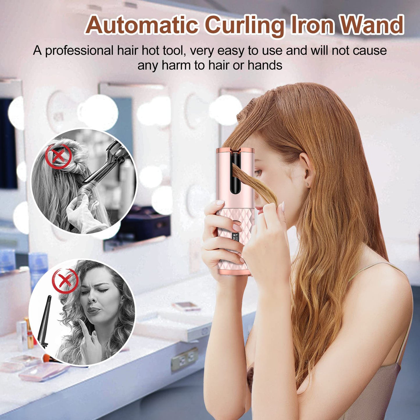 LUNIVA CARE USA automatic curling iron wand quick styling hair curler for travel with easy hair curling usage
