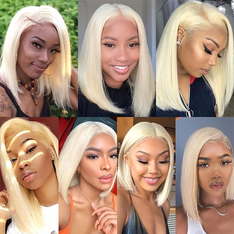 LUNIVA CARE USA synthetic lace closure wigs with no-glue design featuring realistic short black wig for women style in blonde