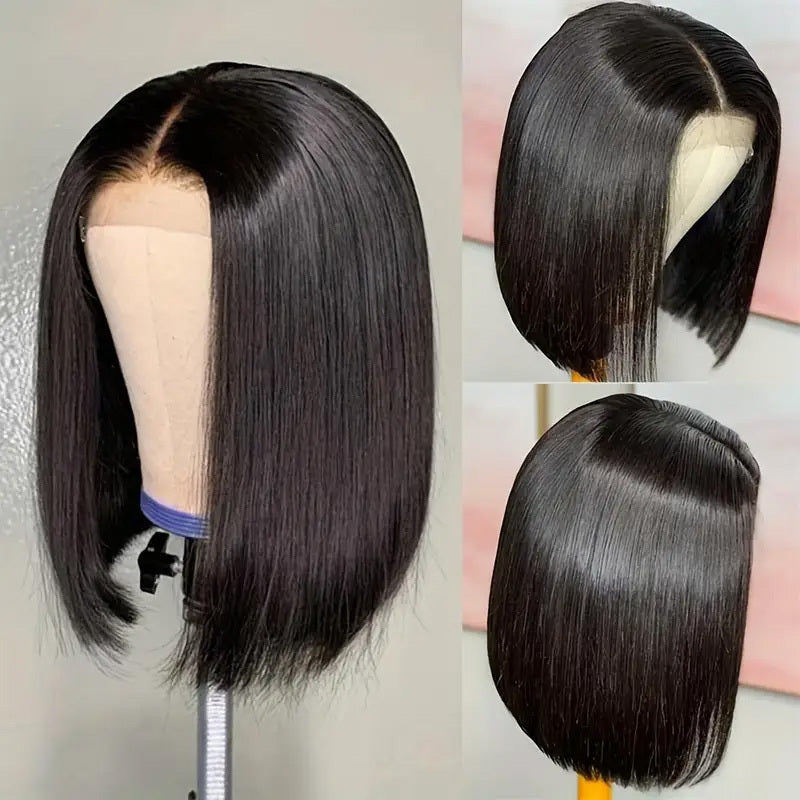 Luniva Care USA synthetic lace closure wig realistic short black wig for women with smooth straight bob style